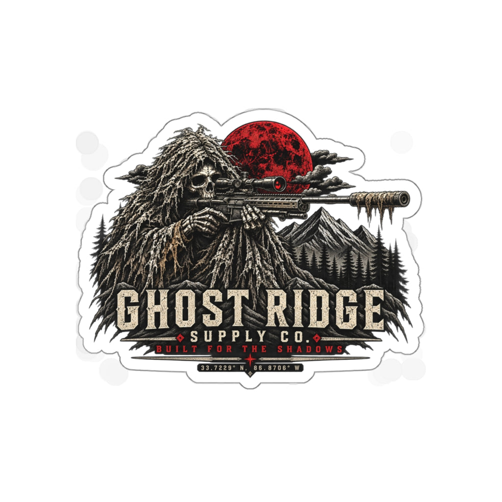 Ghost Ridge Die-Cut Sticker — Sniper Skull Red Moon Outdoor Decal Printify