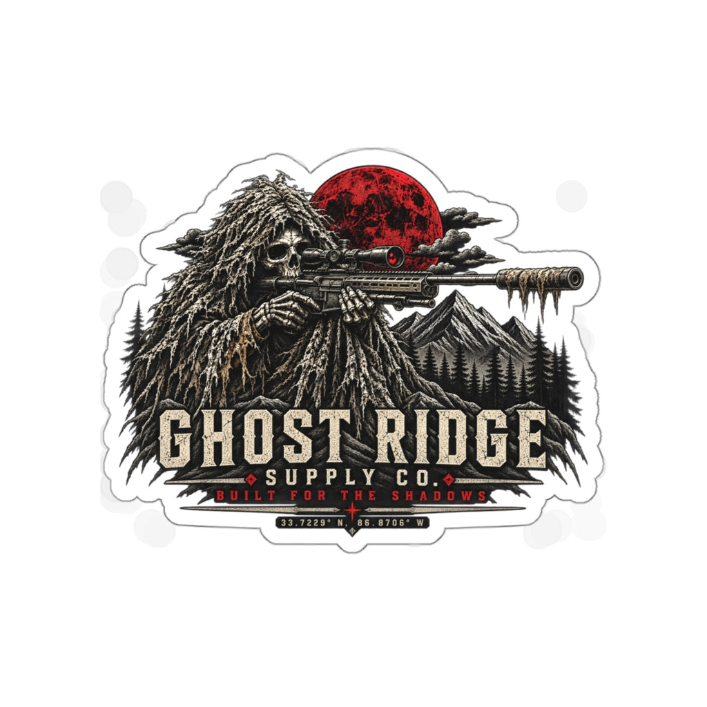 Ghost Ridge Die-Cut Sticker — Sniper Skull Red Moon Outdoor Decal Printify