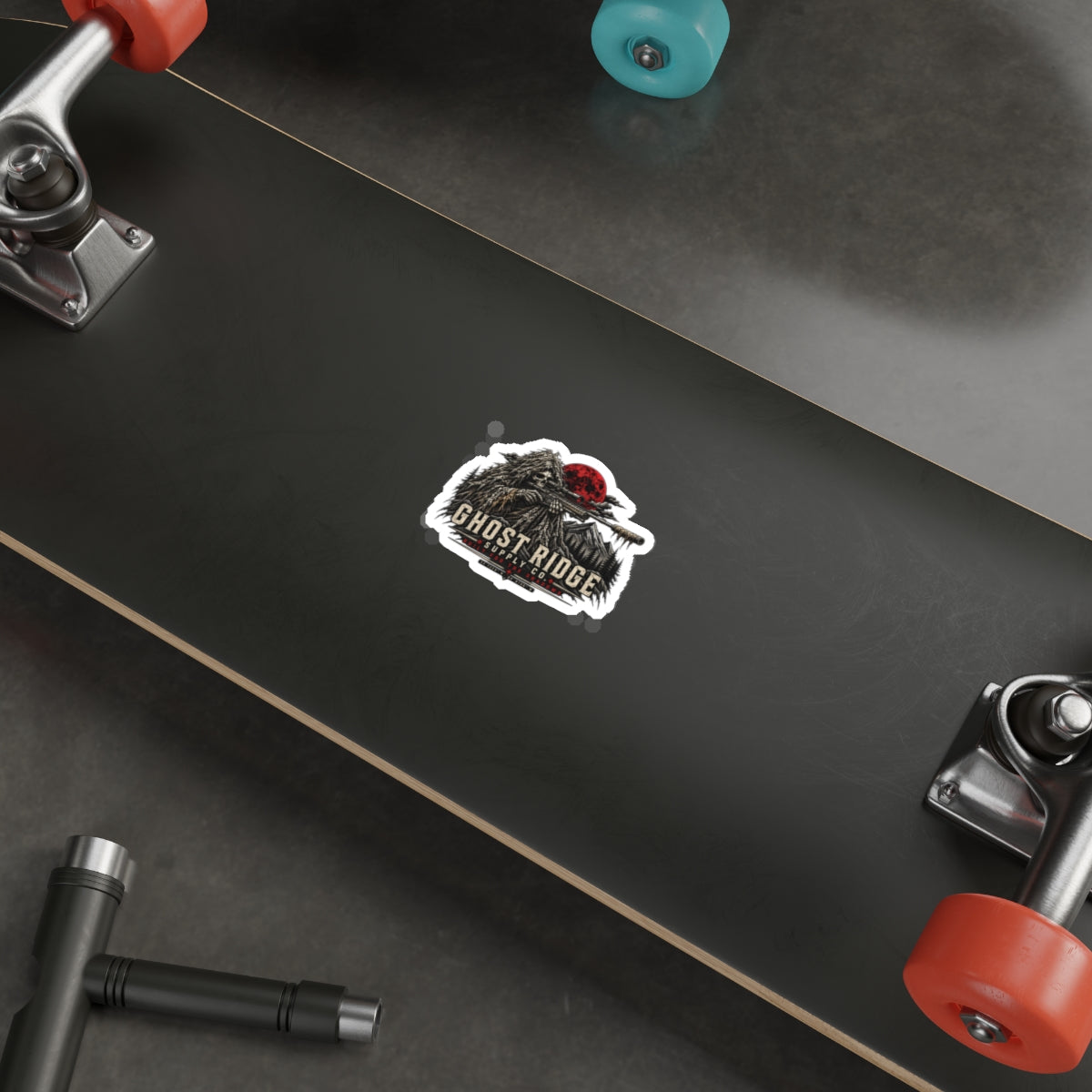 Ghost Ridge Die-Cut Sticker — Sniper Skull Red Moon Outdoor Decal Printify