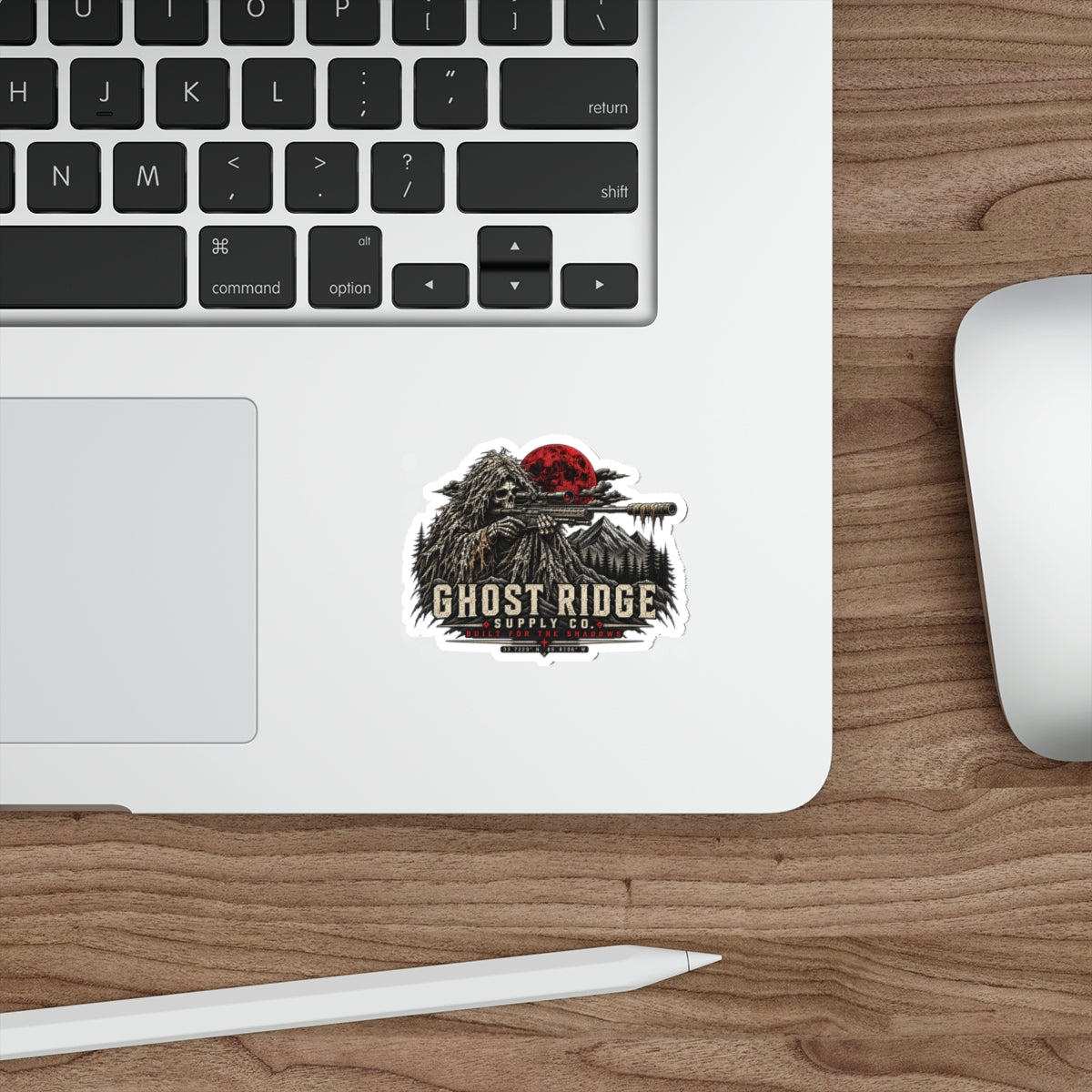 Ghost Ridge Die-Cut Sticker — Sniper Skull Red Moon Outdoor Decal Printify