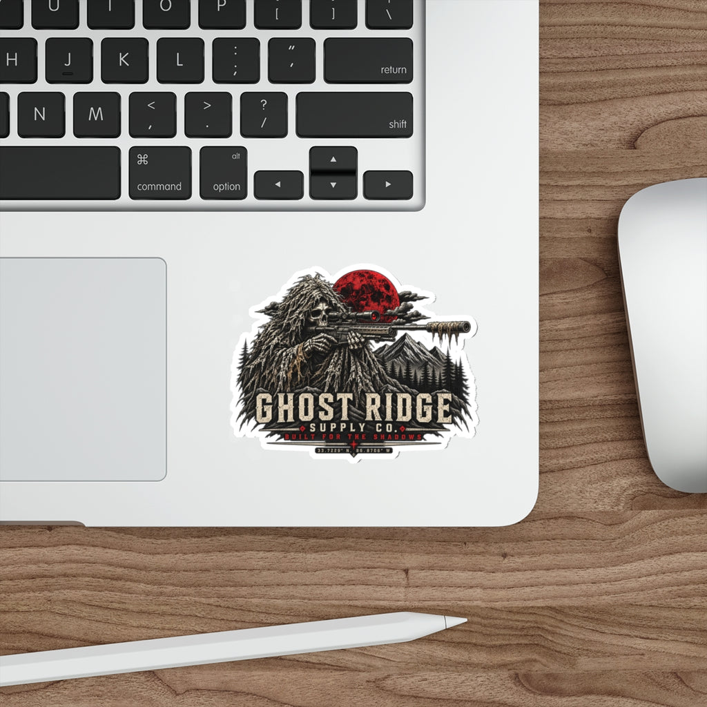 Ghost Ridge Die-Cut Sticker — Sniper Skull Red Moon Outdoor Decal Printify