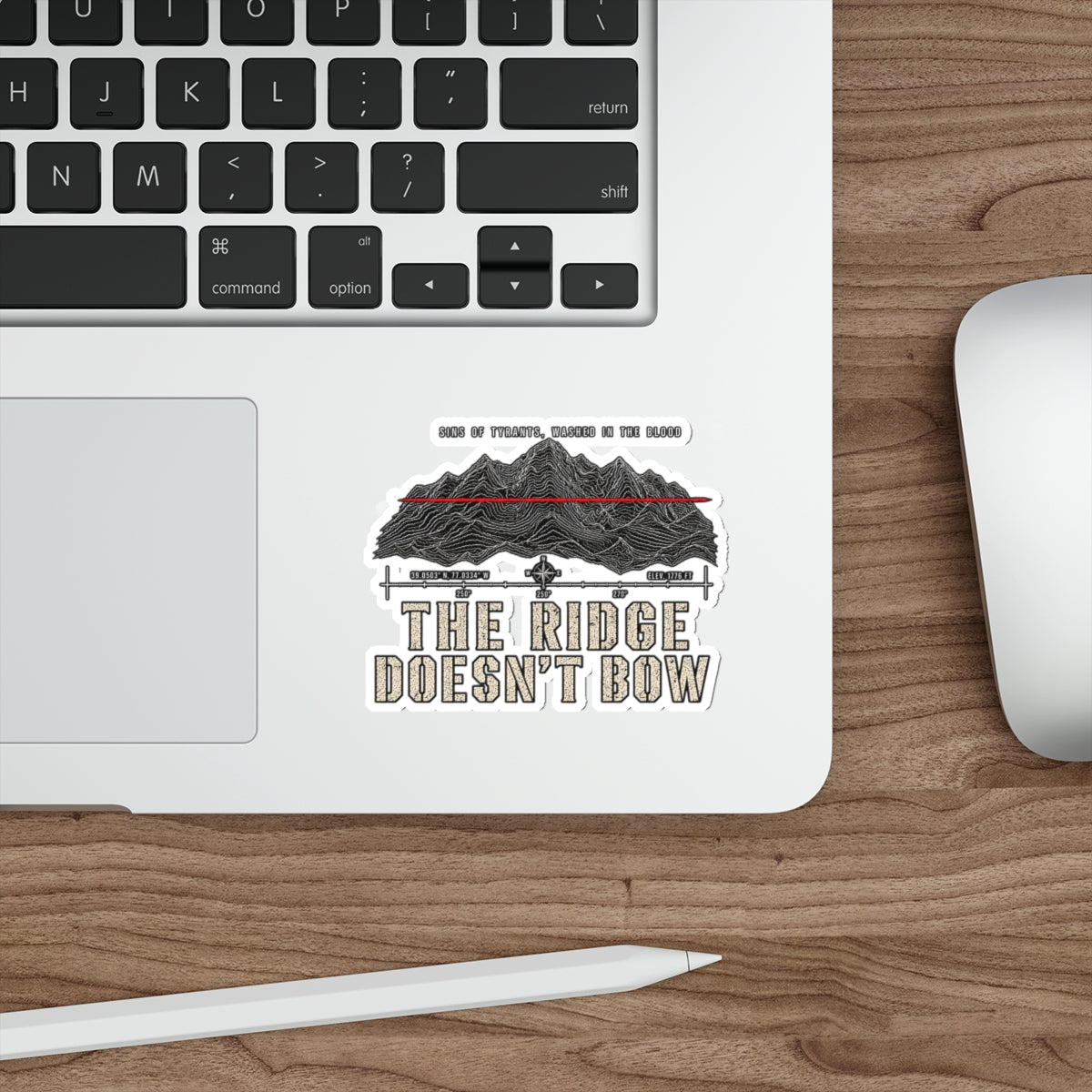 The Ridge Doesn't Bow Sticker — Outdoor Mountain Die-Cut Decal Printify