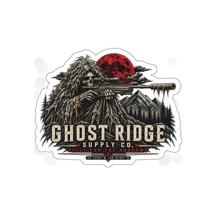 Ghost Ridge Die-Cut Sticker — Sniper Skull Red Moon Outdoor Decal Printify