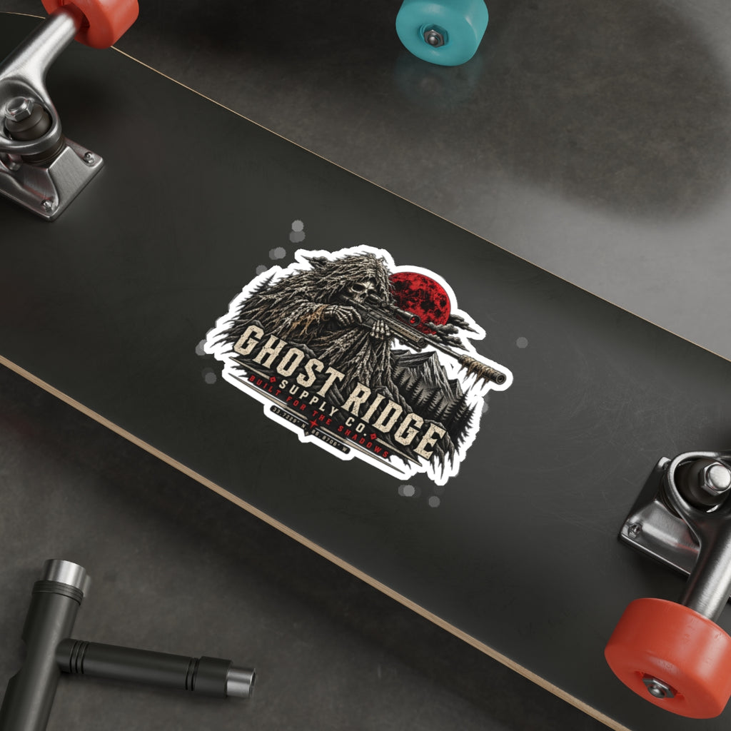 Ghost Ridge Die-Cut Sticker — Sniper Skull Red Moon Outdoor Decal Printify