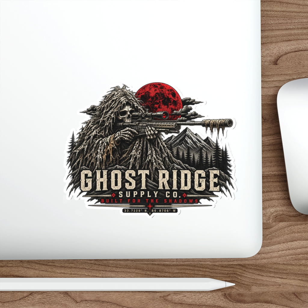 Ghost Ridge Die-Cut Sticker — Sniper Skull Red Moon Outdoor Decal Printify